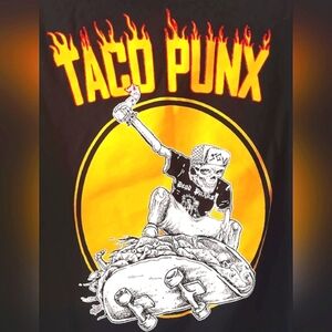 TACO PUNX Skater Graphic Tee Skateboard Skull T-Shirt Black Punk Rock XL